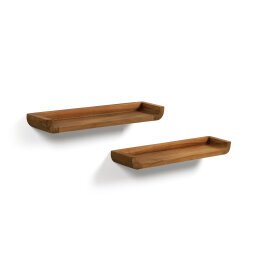 Shamel set of 2 shelves in solid teak with a walnut finish, 50 x 5 cm