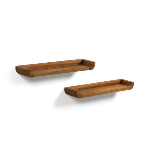 Shamel set of 2 shelves in solid teak with a walnut finish, 50 x 5 cm