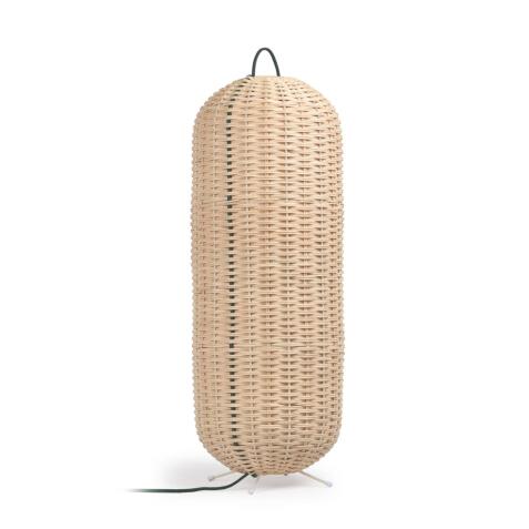 Large Lumisa floor lamp in rattan with natural finish and green cord