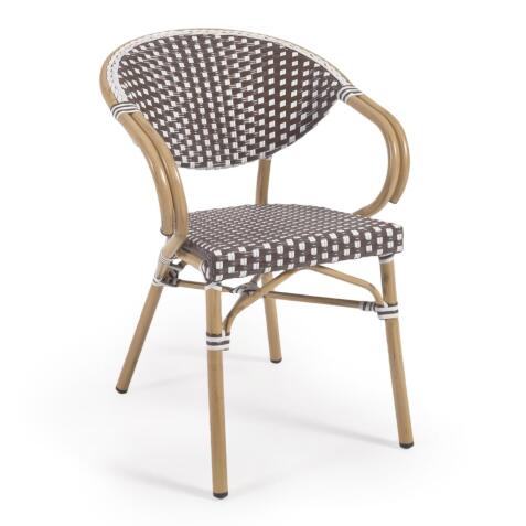 Silla de exterior con brazos bistro Marilyn de aluminio y ratán sintético 