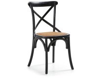 Silla Alsie de madera maciza de olmo lacado blanco y asiento de ratán