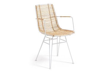 Tishana rattan and white steel chair with armrests