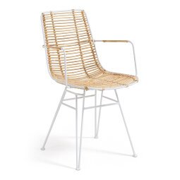 Tishana rattan and white steel chair with armrests