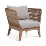 Belleny armchair in beige cord and solid acacia wood, 100% FSC