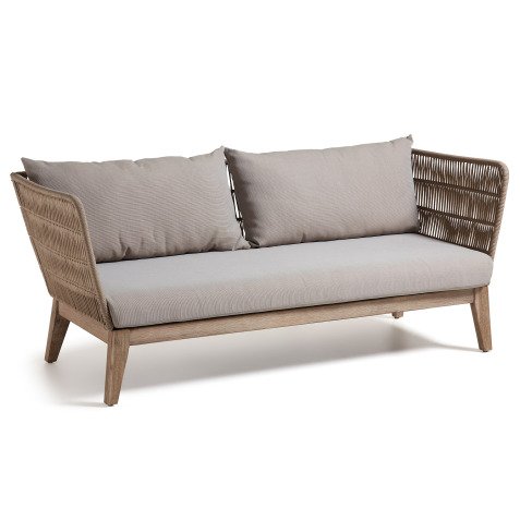 Belleny 3-zitsbank in beige koord en massief acaciahout, 176 cm, FSC 100%.