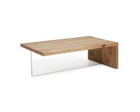 Mesa de centro Tulsi madera maciza de roble y cristal 120 x 70 cm