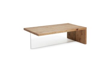 Mesa de centro Tulsi madera maciza de roble y cristal 120 x 70 cm