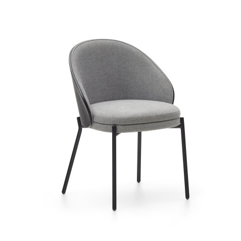 Eamy light grey chair in an ash wood veneer with a black finish and black metal