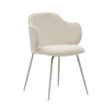 Yunia chair in thick seam beige corduroy with steel legs