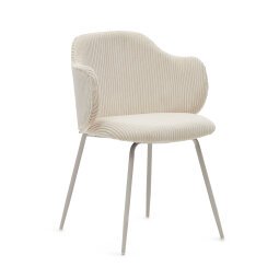 Yunia chair in thick seam beige corduroy with steel legs