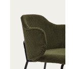 Chaise Yunia velours grosses côtes et pieds acier finition peinture beige