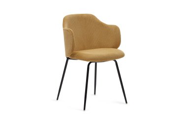 Yunia chair in thick seam beige corduroy with steel legs