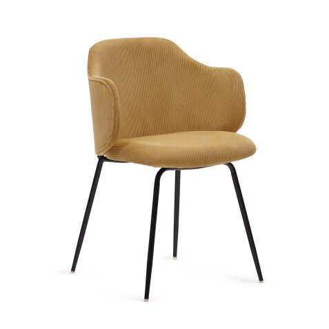 Yunia chair in thick seam beige corduroy with steel legs