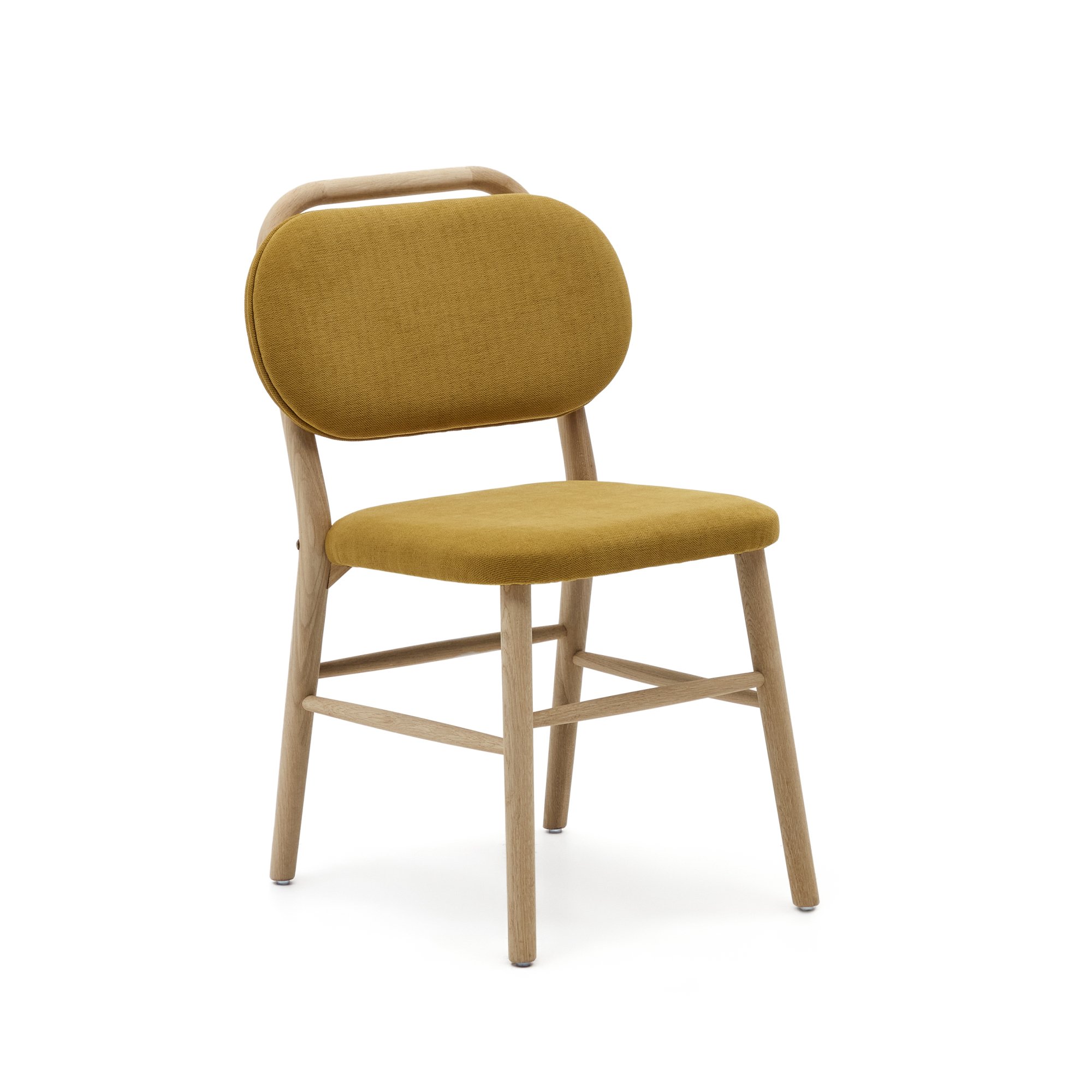 Helda chair in mustard chenille and solid oak wood