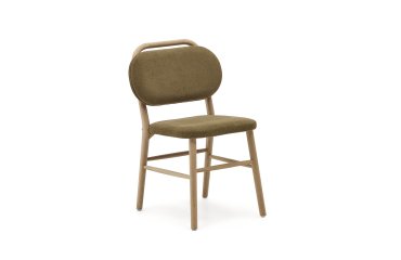 Silla Helda de chenilla verde y madera maciza de roble