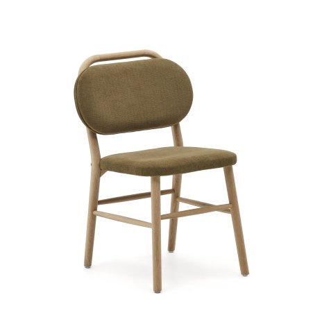 Helda chair in green chenille and solid oak wood