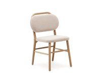 Silla Helda de chenilla beige y madera maciza de roble 
