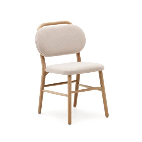 Helda chair in beige chenille and solid oak wood