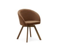 Silla giratoria Marvin chenilla marrón y patas de madera maciza de haya acabado nogal