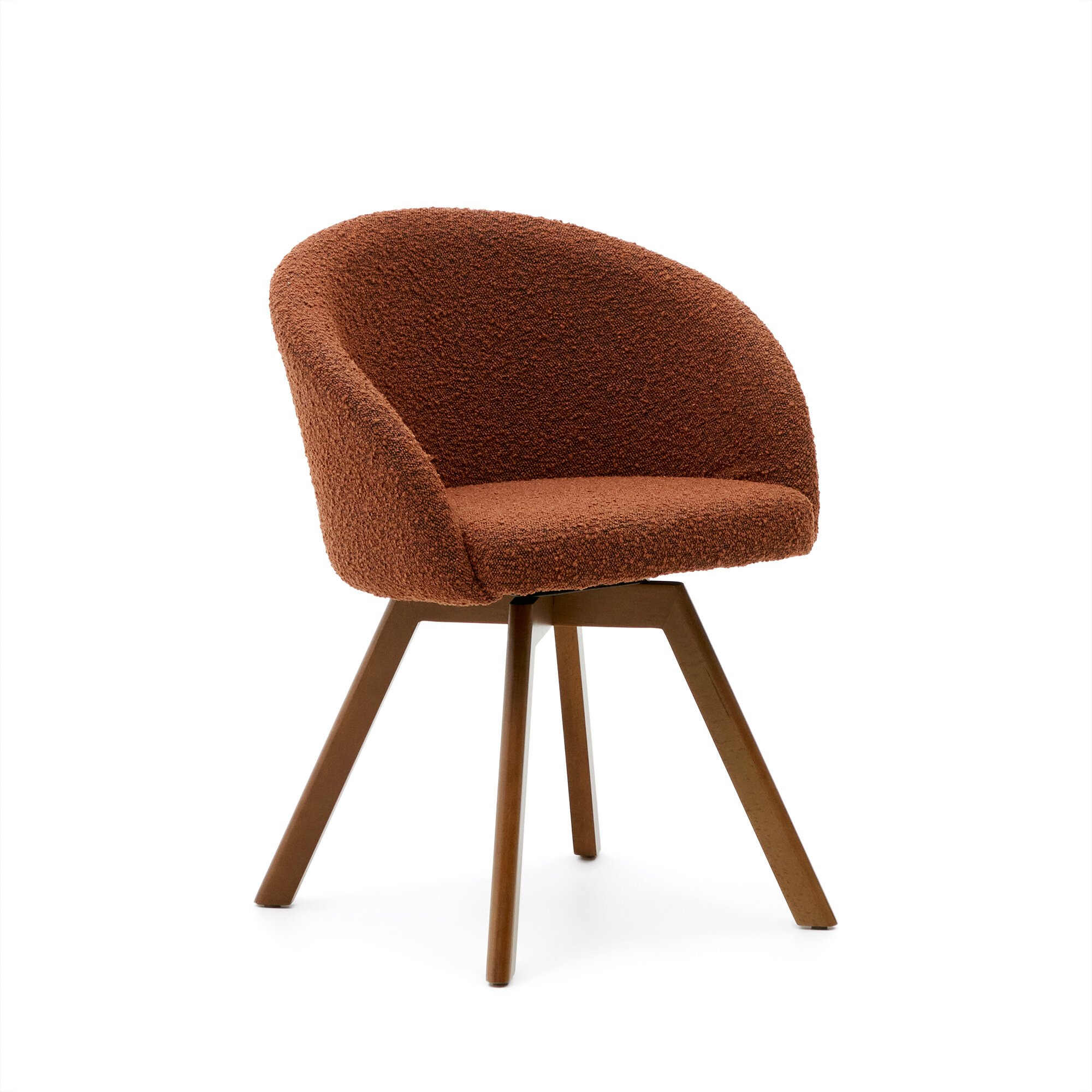 Marvin brown fleece swivel chair with solid beech wood legs in a walnut finish