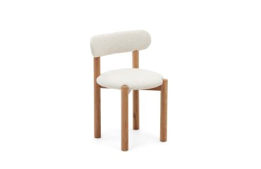 Silla Nebai borreguito blanco estructura madera maciza roble acabado natural FSC MIX Credit