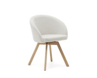 Silla giratoria Marvin chenilla beige y patas de madera maciza de haya acabado natural
