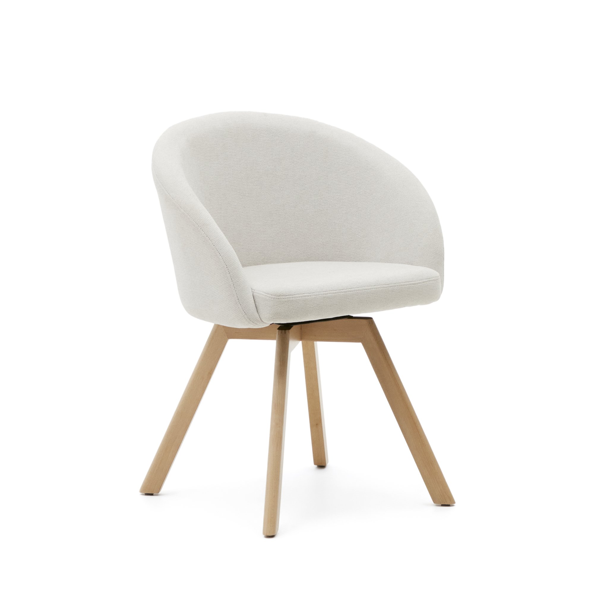 DE_Chaise giratoire Marvinen chenille beige et pieds en bois de chêne finition naturelle