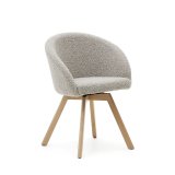 Silla giratoria Marvin borreguito gris y patas de madera maciza haya con acabado natural