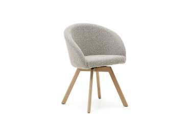 Marvin swivel chair with grey fleece and beech wood legs in a natural finish