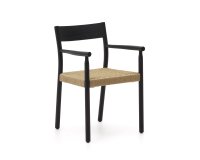 Silla Yalia de madera maciza de roble FSC 100% con acabado negro y asiento de cuerda