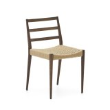 Silla Analy de madera maciza de roble FSC 100% con acabado nogal y asiento de cuerda