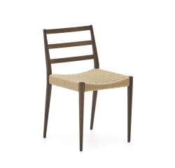 Silla Analy de madera maciza de roble FSC 100% con acabado nogal y asiento de cuerda