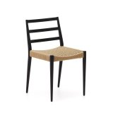 Silla Analy de madera maciza de roble FSC 100% con acabado negro y asiento de cuerda