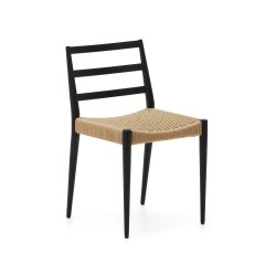 Silla Analy de madera maciza de roble FSC 100% con acabado negro y asiento de cuerda