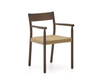Silla Yalia de madera maciza de roble FSC 100% con acabado nogal y asiento de cuerda