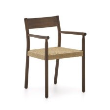 Silla Yalia de madera maciza de roble FSC 100% con acabado nogal y asiento de cuerda