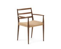 Silla Analy con reposabrazos madera maciza de roble acabado nogal FSC 100% asiento cuerda