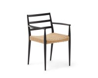 Silla Analy con reposabrazos madera maciza de roble acabado negro FSC 100% asiento cuerda