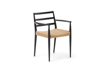 Silla Analy con reposabrazos madera maciza de roble acabado negro FSC 100% asiento cuerda