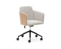 Silla de escritorio Madai de chenilla beige y chapa fresno acabado natural FSC MIX Credit