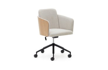 Silla de escritorio Madai de chenilla beige y chapa fresno acabado natural FSC MIX Credit