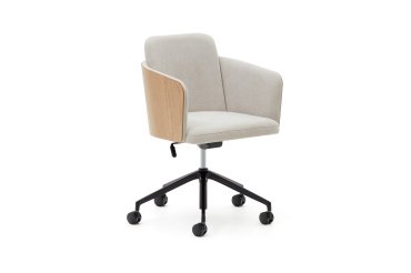 Madai desk chair in beige chenille and ash veneer with natural finish, FSC MIX Credit