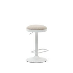 DE_Tabouret Zaib en chenille beige et acier blanc mat hauteur 58-80 cm