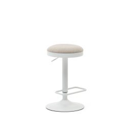 DE_Tabouret Zaib en chenille beige et acier blanc mat hauteur 58-80 cm