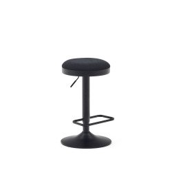 Tabouret Zaib en chenille noir et acier noir mat hauteur 58-80 cm