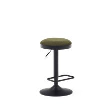 Tabouret Zaib en chenille vert foncé et acier noir mat hauteur 58-80 cm