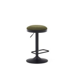 DE_Tabouret Zaib en chenille vert foncé et acier noir mat hauteur 58-80 cm