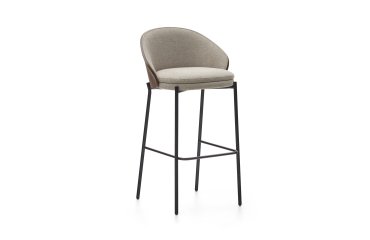 Taburete Eamy marrón claro chapado en fresno acabado wengué y metal negro altura 77 cm