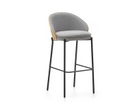 Taburete Eamy gris claro chapado en fresno con acabado natural y metal negro altura 77 cm