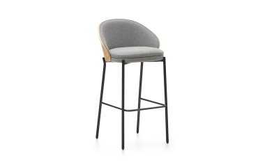 Taburete Eamy gris claro chapado en fresno con acabado natural y metal negro altura 77 cm
